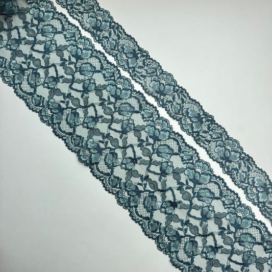 Elastische Spitze & Spitzenborte Deep Teal – Mix & Match, 16 cm und 4,5 Spitzenborten.