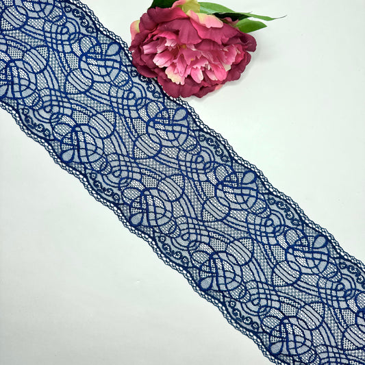 Elastische Spitze dunkelblau / Dark Blue – Spitzenband & Spitzenborte, 16 cm, Meterware