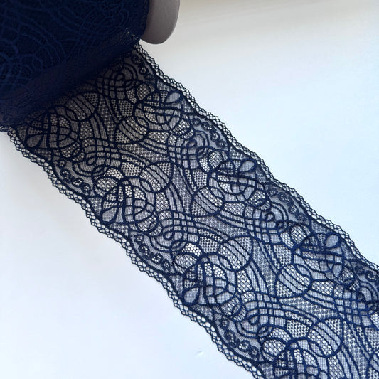 Elastische Spitze dunkelblau / dark blue – 16 cm breit