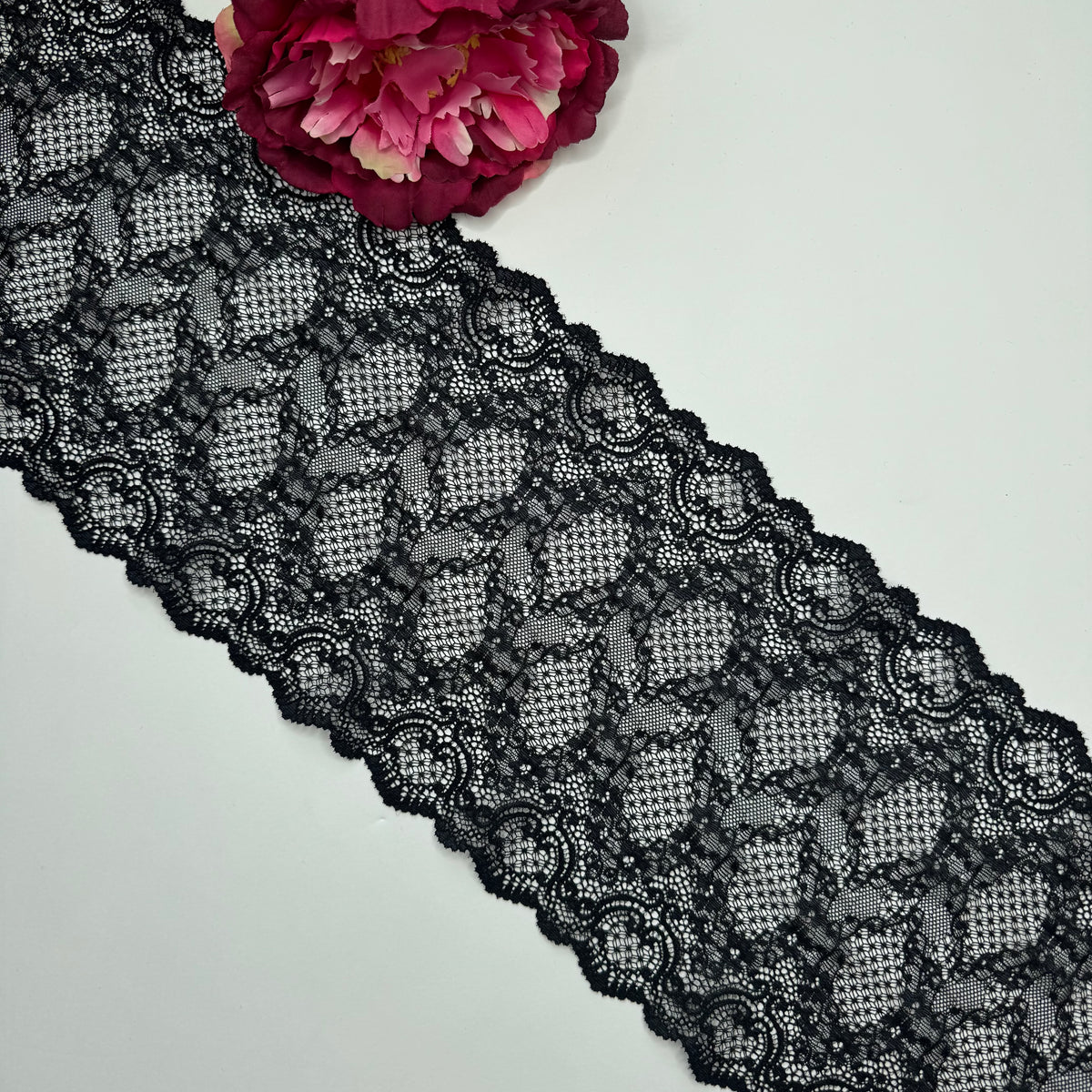 Elastische Spitze schwarz – Spitzenband & Spitzenborte, 17 cm, Meterware