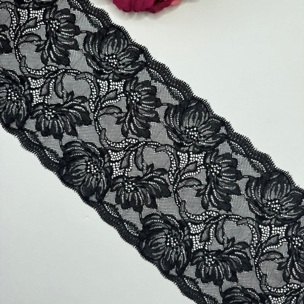 Elastische Spitze schwarz – Spitzenband & Spitzenborte, 17 cm, Meterware
