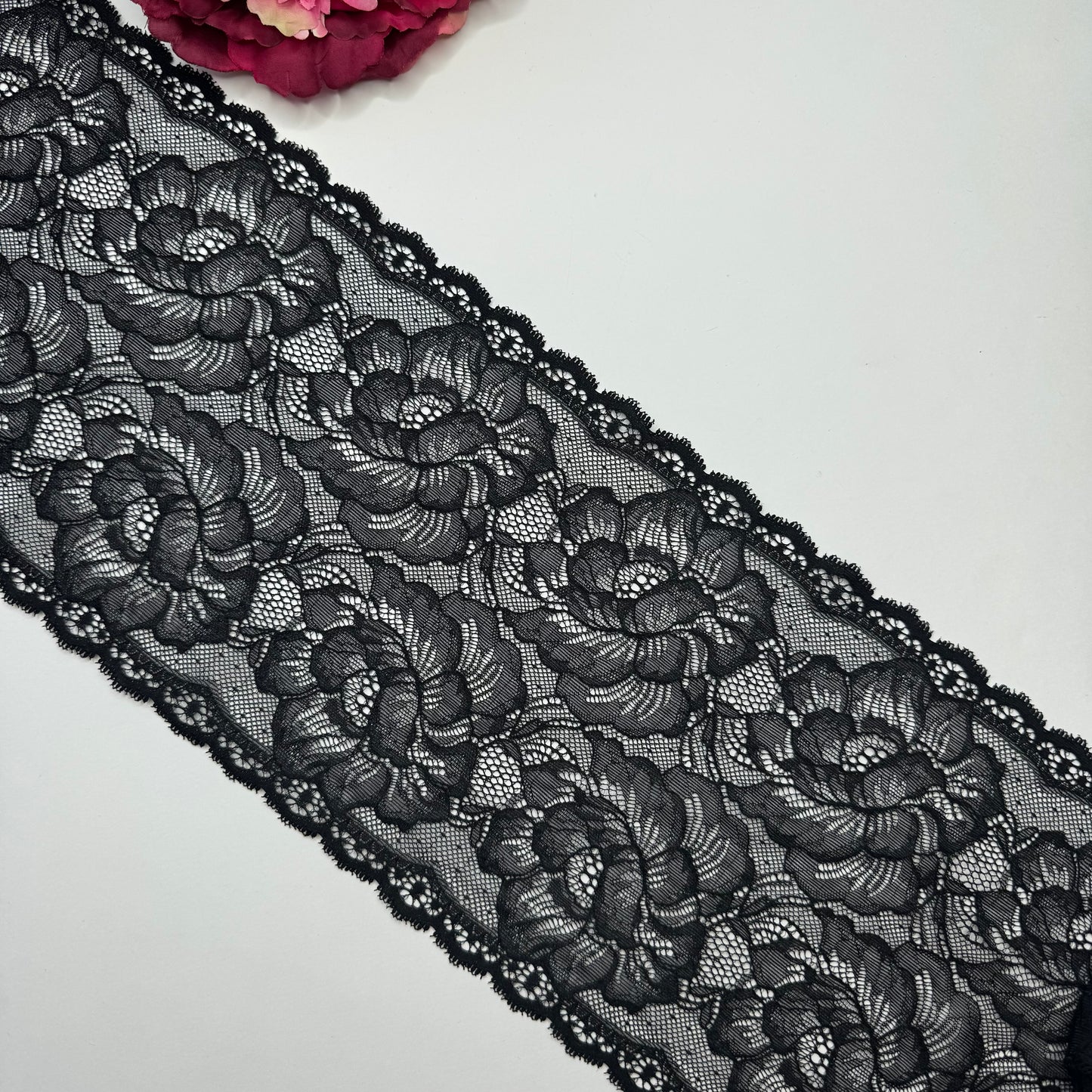 Elastische Spitze schwarz – Spitzenband & Spitzenborte, 17 cm, Meterware