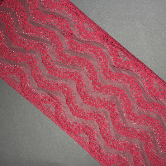 Breite elastische Spitze Dunkelrot mit Glitzer, 24 cm breit