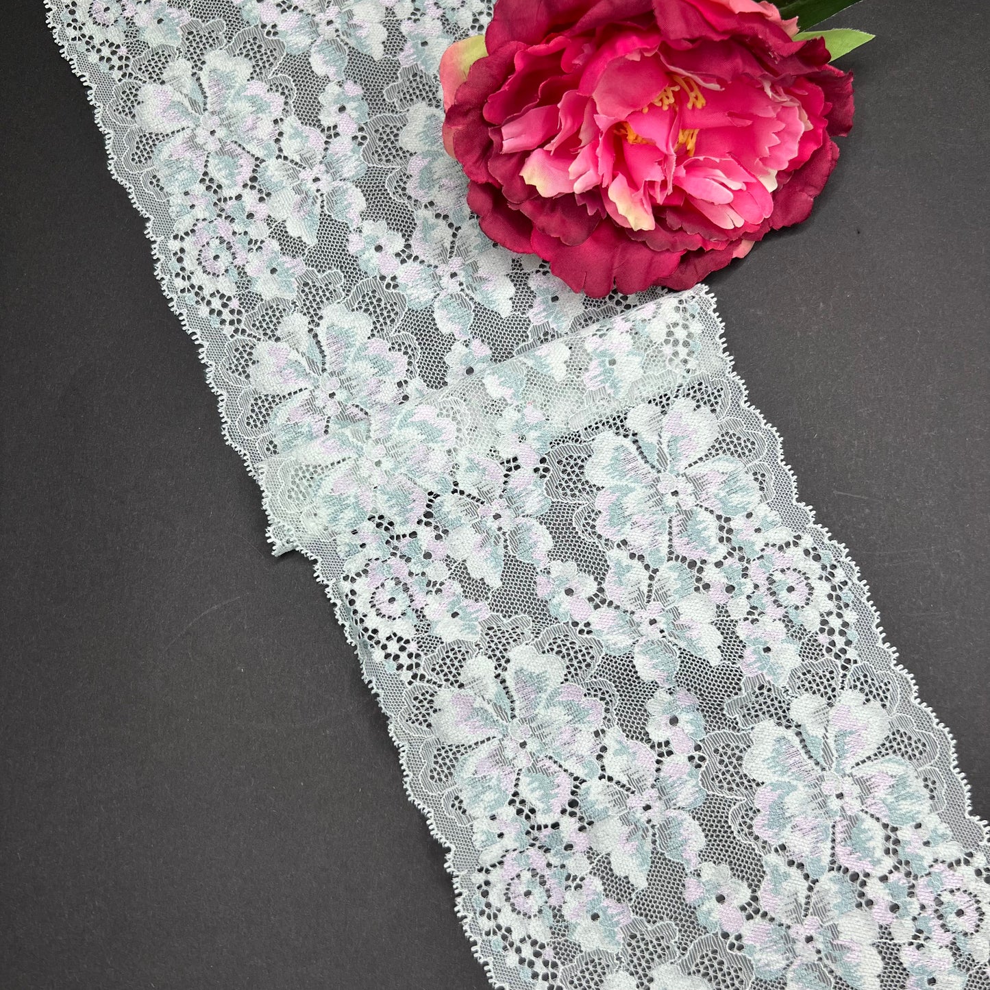 Encaje/ cinta de encaje elástica, encaje bordado en menta, verde salvia, precio por 1/2 metro. Tela por metro IDsx4