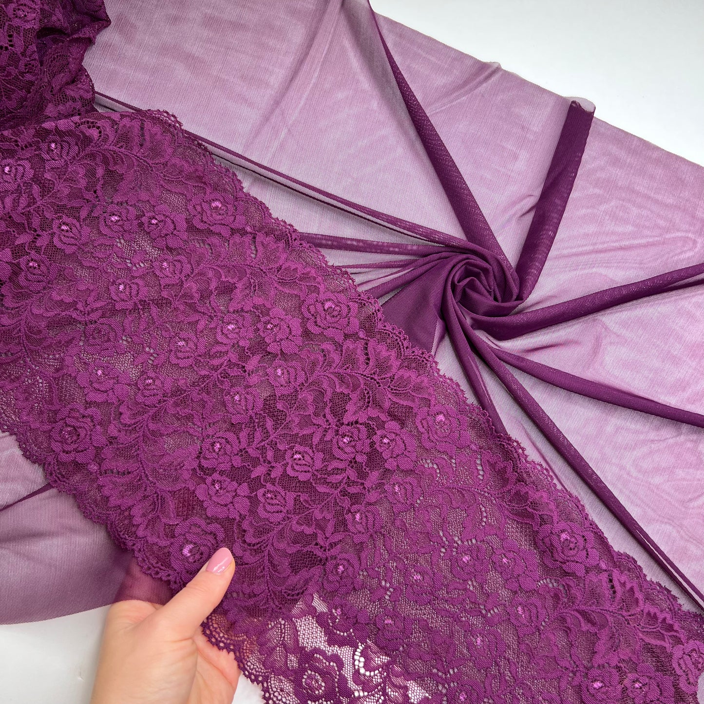 0,5 m tulle elastico, rete elasticizzata, rete elastica per cucire reggiseno e slip. Direzione colore bacca / prugna / melanzana IDpwx8