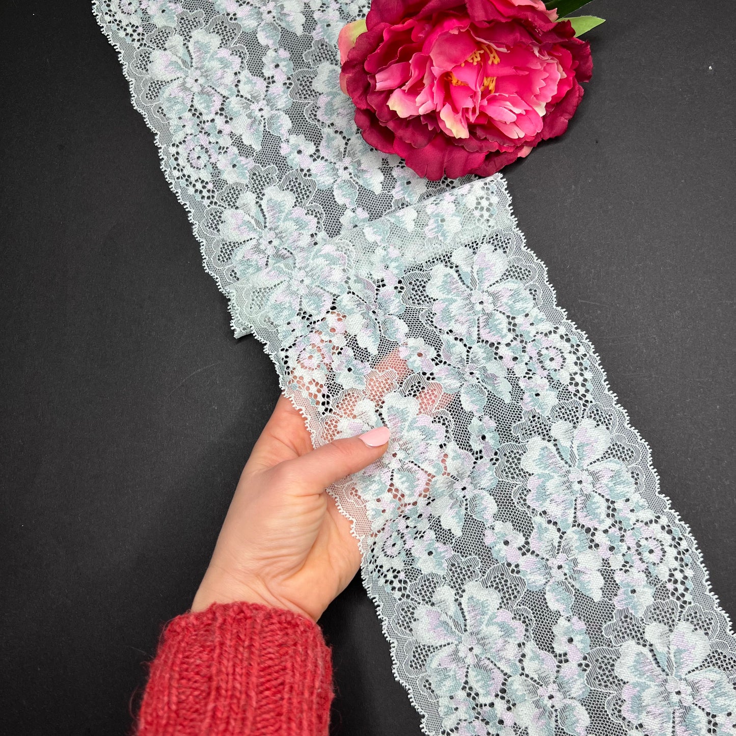 Encaje/ cinta de encaje elástica, encaje bordado en menta, verde salvia, precio por 1/2 metro. Tela por metro IDsx4