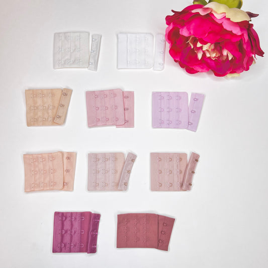 Cierre de sujetador 3x3 en blanco, blanco roto, beige, violeta dulce, lavanda pastel, durazno, peonía plateada, rubor durazno, flamenco, rosa antiguo. Gancho y ojo de sujetador. IDheyex17