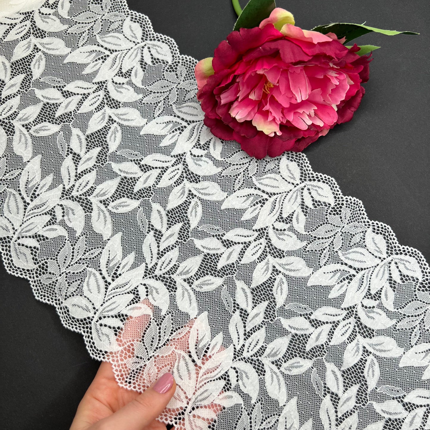 Wide elastic lace in cream, ivory, milk, price per 1/2 meter IDsx4