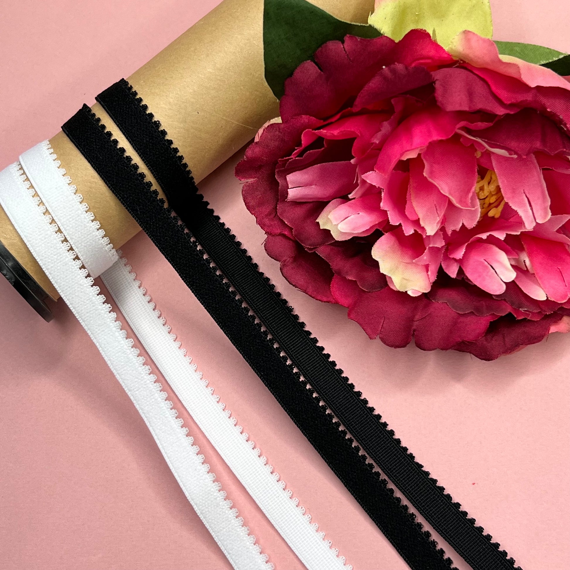 10 mm breites Unterbrustgummi in weiß und schwarz