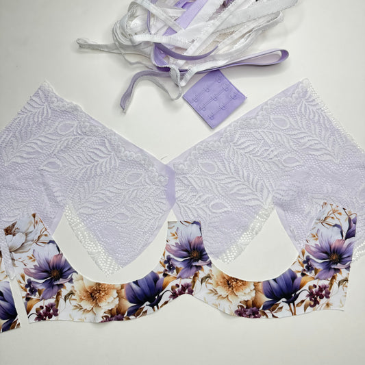 Großes Nähset für 2 BHs & Höschen mit Spitze, Mikrofaser & Powernet | lavender white