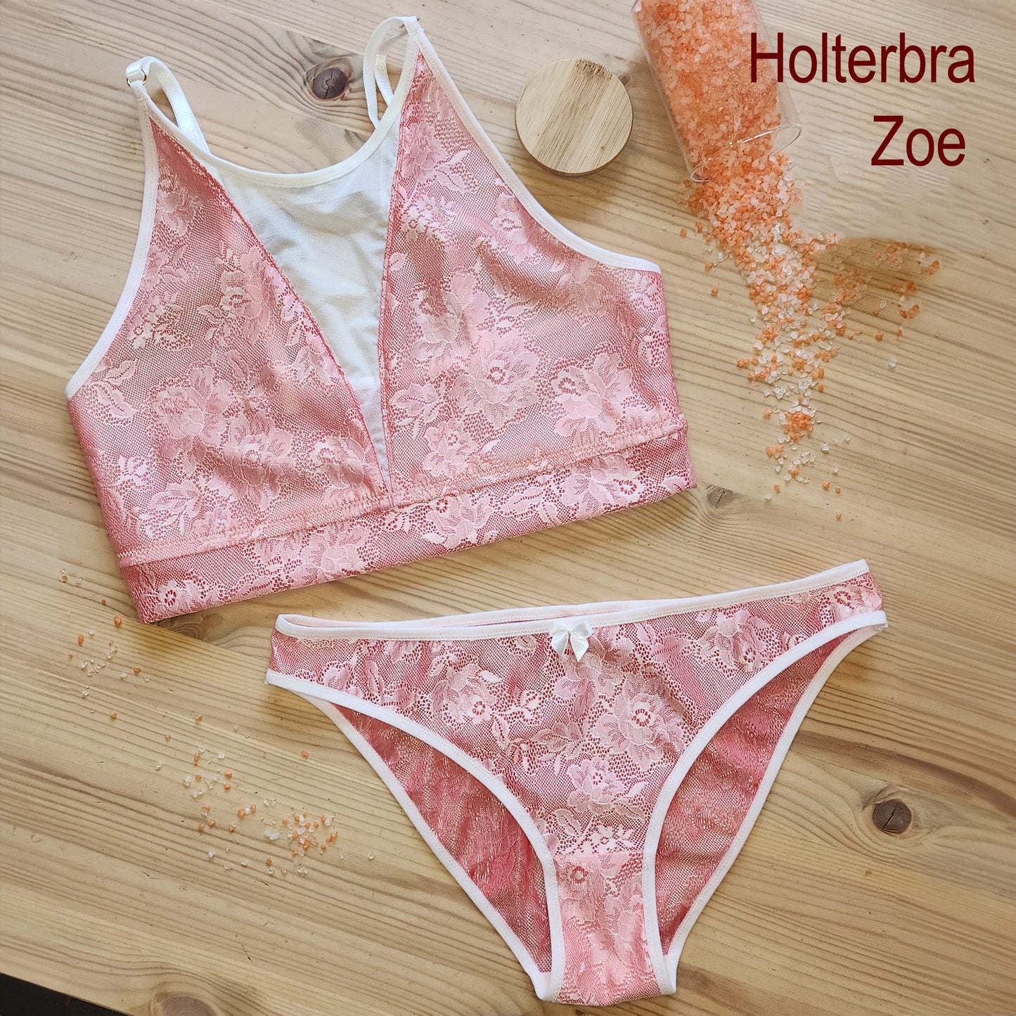 Set da cucito grande per 2 reggiseni e mutandine o pacchetto cucito con pizzo, powernet e tessuto strutturato in corallo IDnsx1