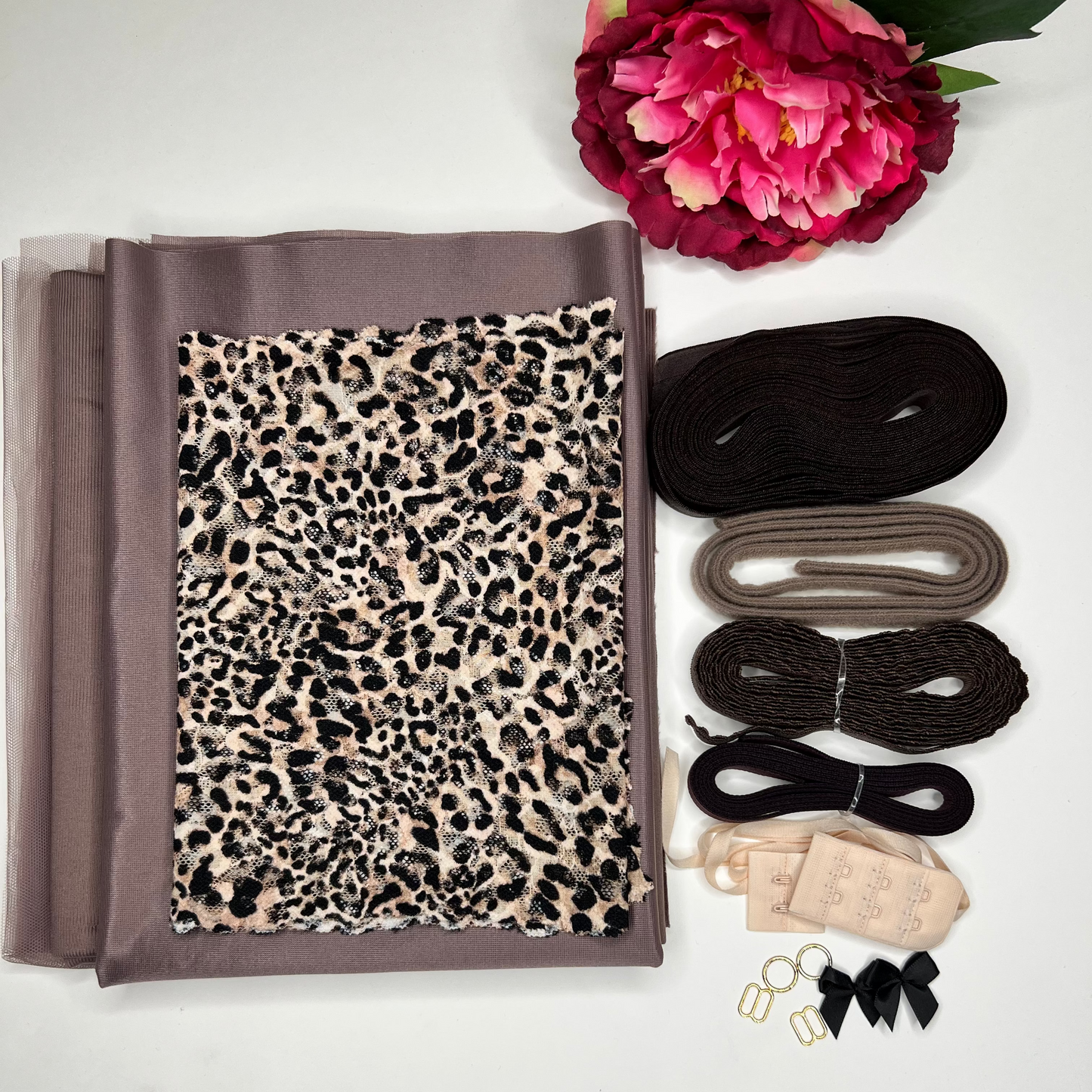 Bra + Panties DIY Sewing Kit / Sewing Package with Lace and Duoplex Leo-Brown. IDnsx1