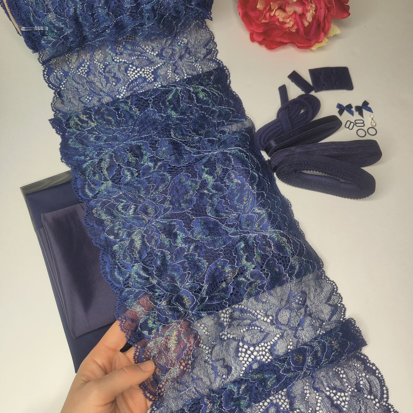 BH + Höschen diy Nähset / Kreativnähpaket mit Spitze und Mikrofaser, Midnight blue. Lingerie sewing kit with stretch lace IDnsx1