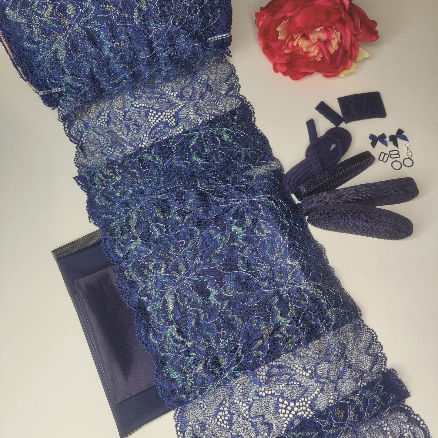 BH + Höschen diy Nähset / Kreativnähpaket mit Spitze und Mikrofaser, Midnight blue. Lingerie sewing kit with stretch lace IDnsx1