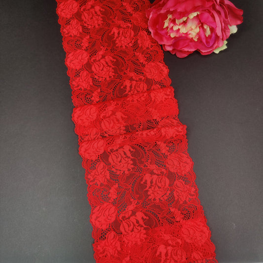Elastische Spitze Rot – 16 cm breit, Preis pro ½ Meter