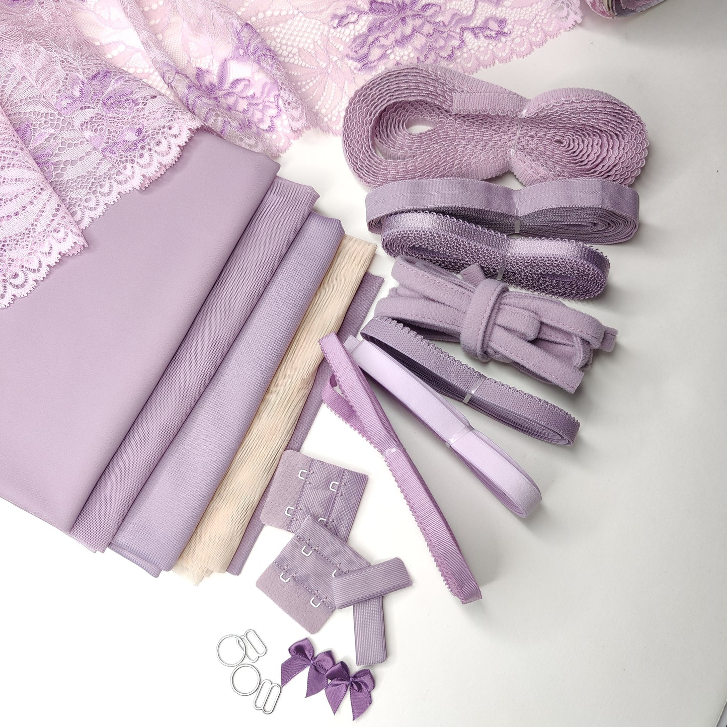 Large sewing set for 2x bras and panties or sewing package with <tc>lace</tc>, microfiber and Powernet in sea fog IDnsx1