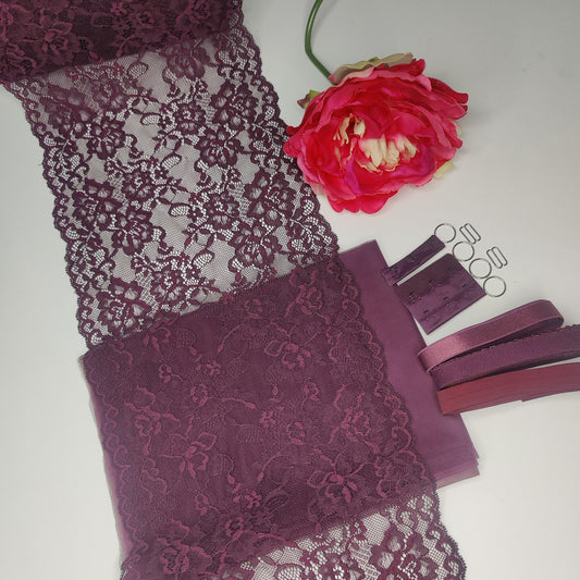 SAHAARA BRA sewing package with <tc>lace</tc>. View C: Full lace. Plum