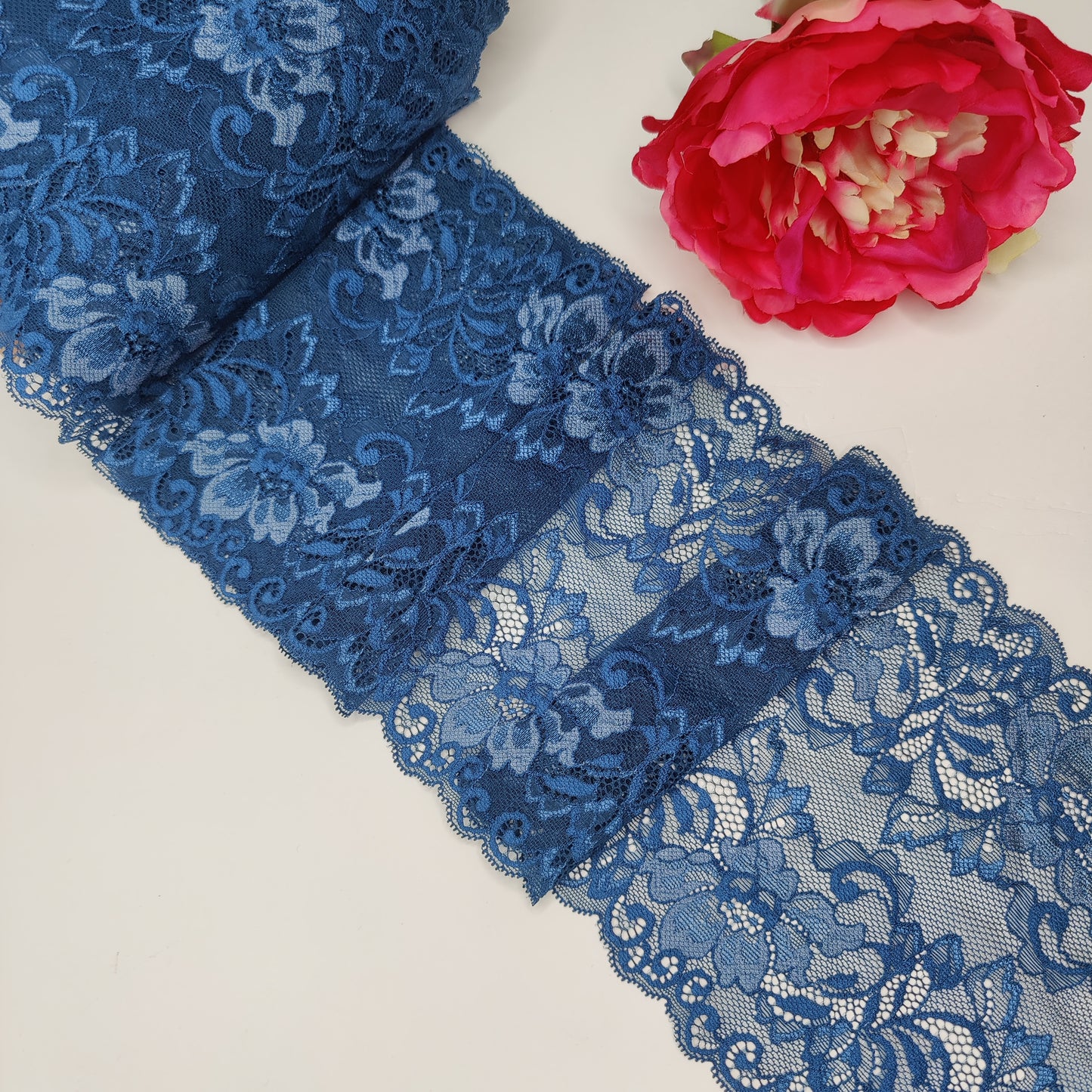 elastic <tc>lace</tc> in french blue. Price per 1/2 meter IDsx4