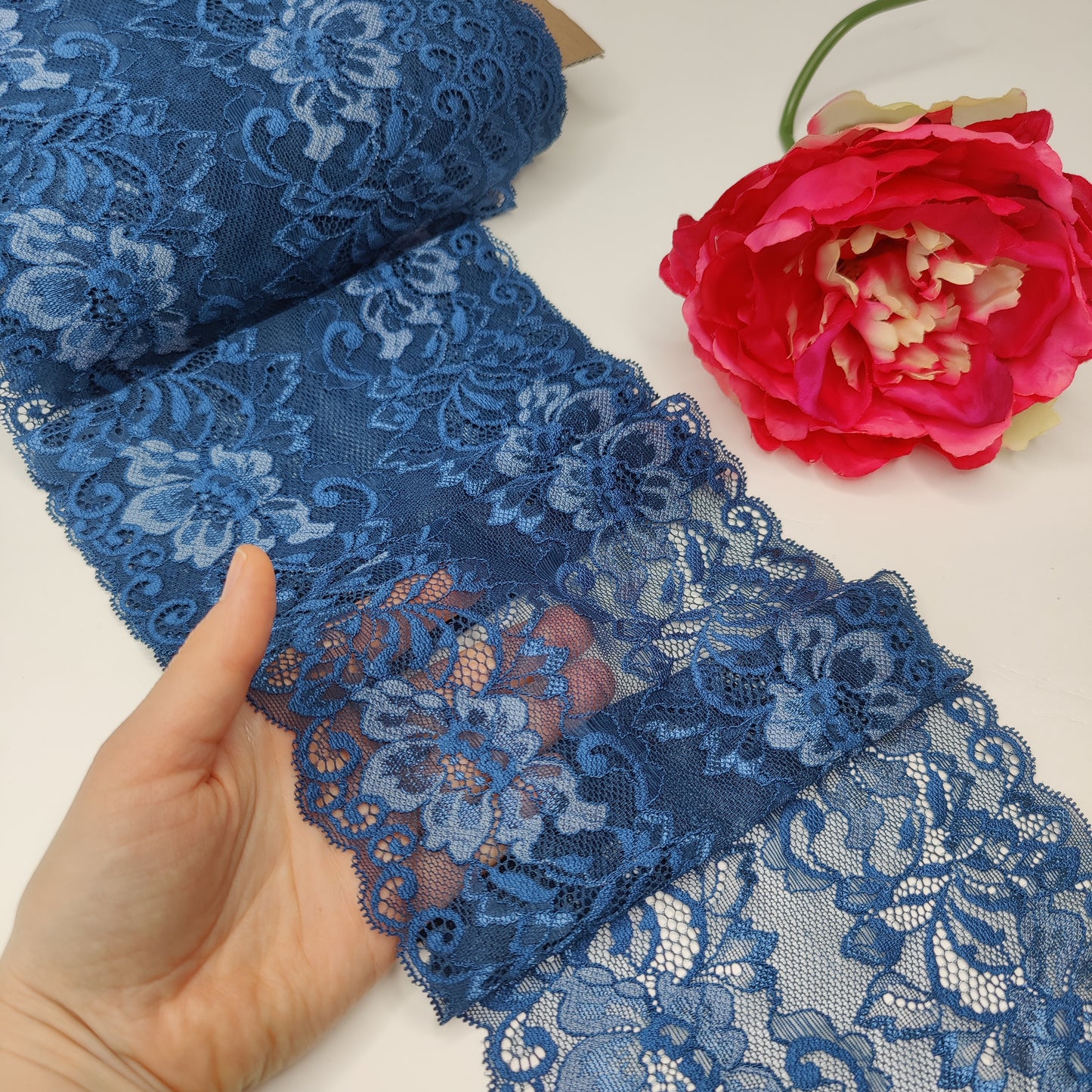 elastic <tc>lace</tc> in french blue. Price per 1/2 meter IDsx4