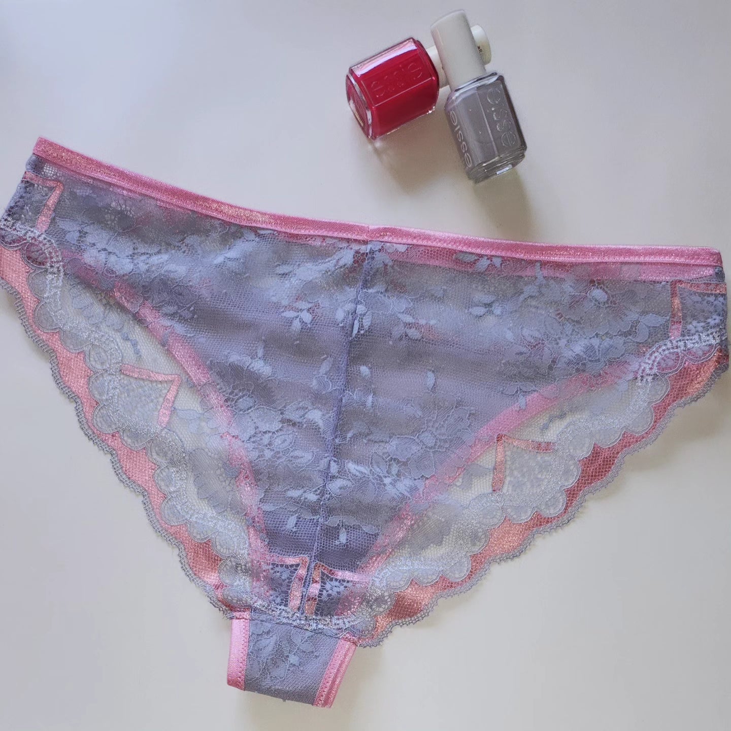 Large élastique <tc>Dentelle</tc> mauve et flamant rose. Prix ​​au 1/2 mètre IDsx4