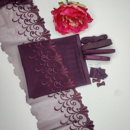 Sewing package for Black Beauty Bra with embroidery lace plum uni. IDbbbx12