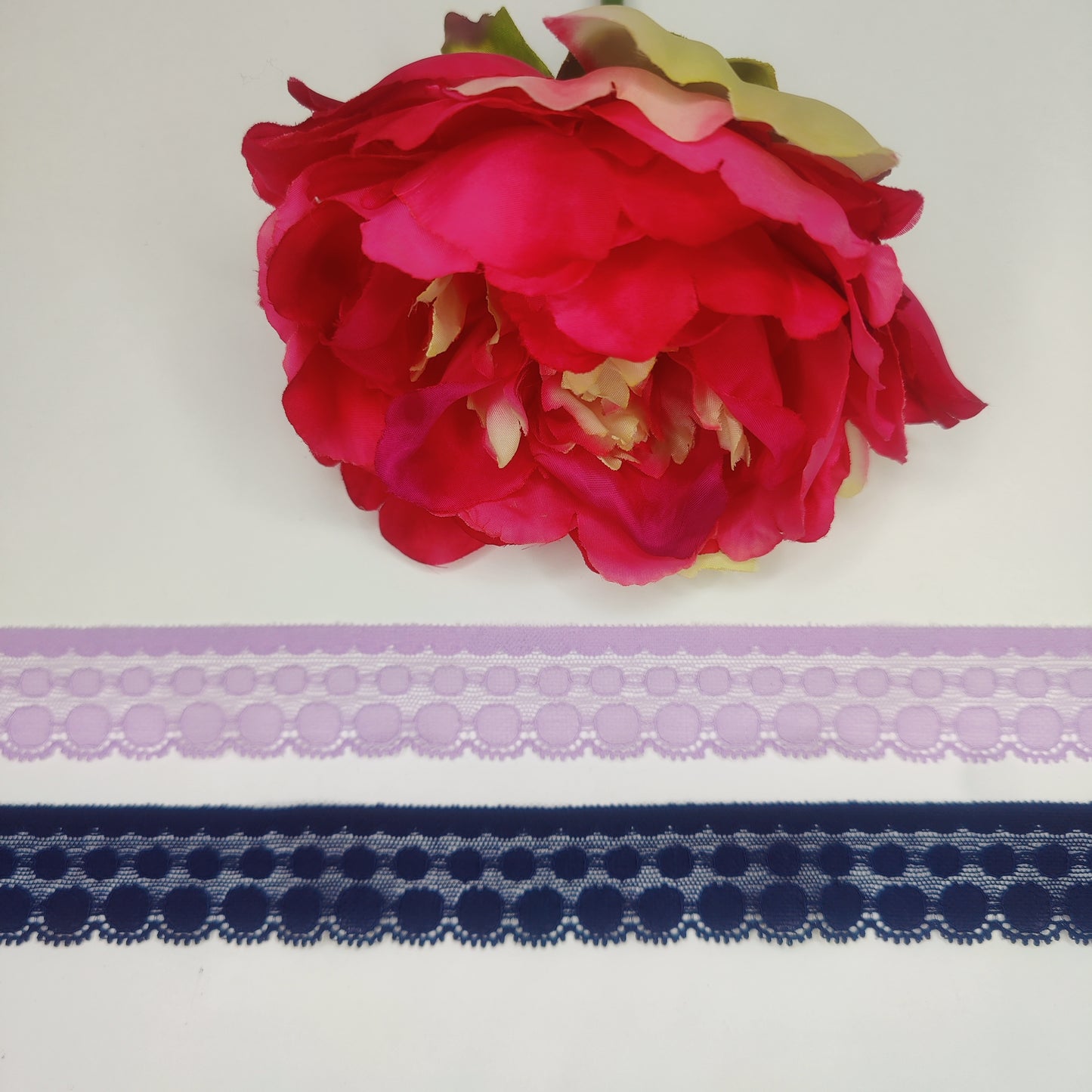 1 m elastic narrow border approx. 3 cm in pastel lavender and dark blue / stretch lace trim IDsx4 