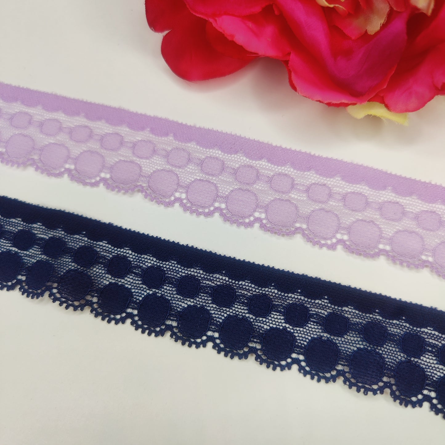 1 m elastic narrow border approx. 3 cm in pastel lavender and dark blue / stretch lace trim IDsx4 