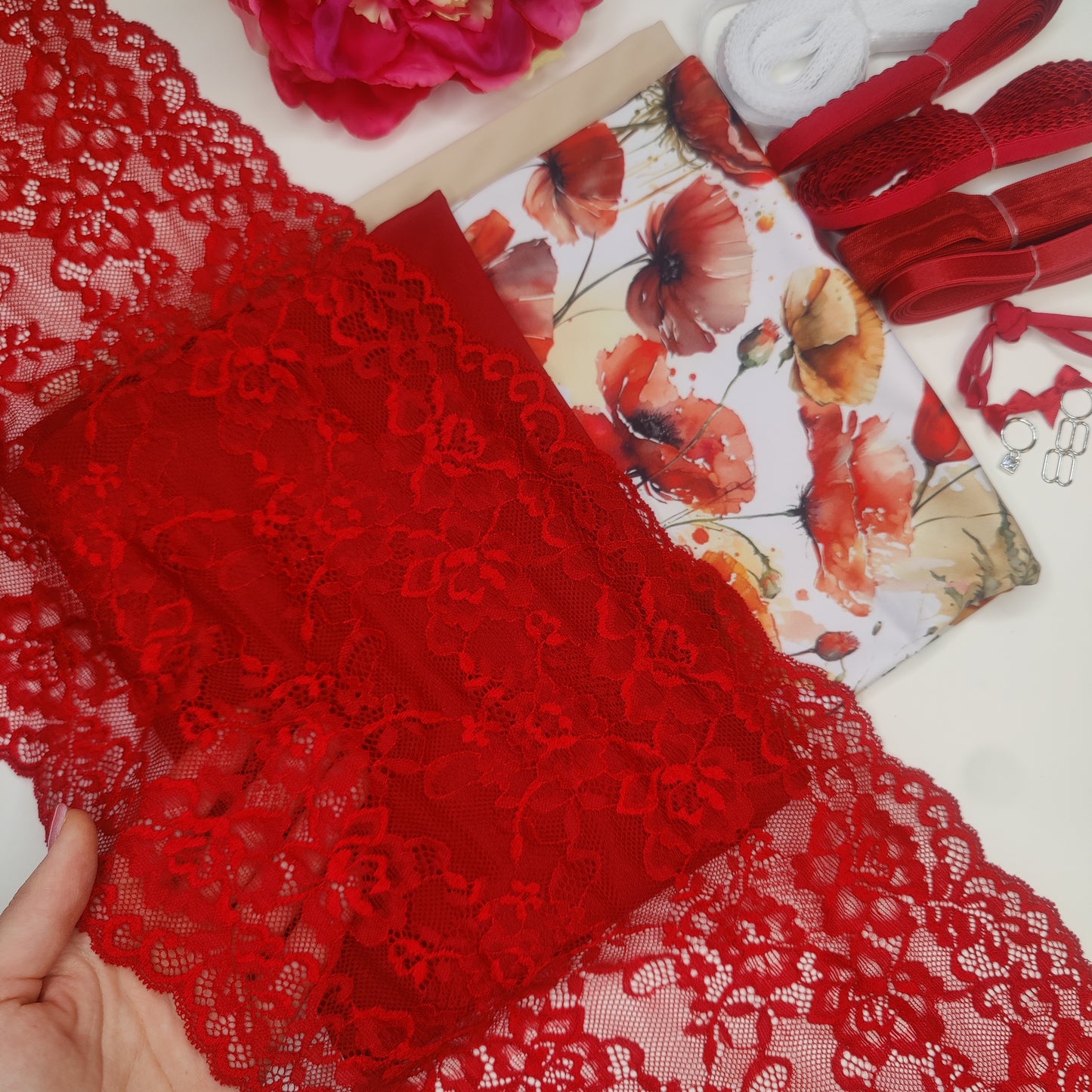 BH + slipje DIY-naaiset / naaipakket met <tc>Kant</tc> en microvezel. Klaprozenbloesem lingerie naaisetje. IDnsx1