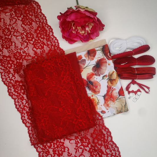 BH + slipje DIY-naaiset / naaipakket met <tc>Kant</tc> en microvezel. Klaprozenbloesem lingerie naaisetje. IDnsx1