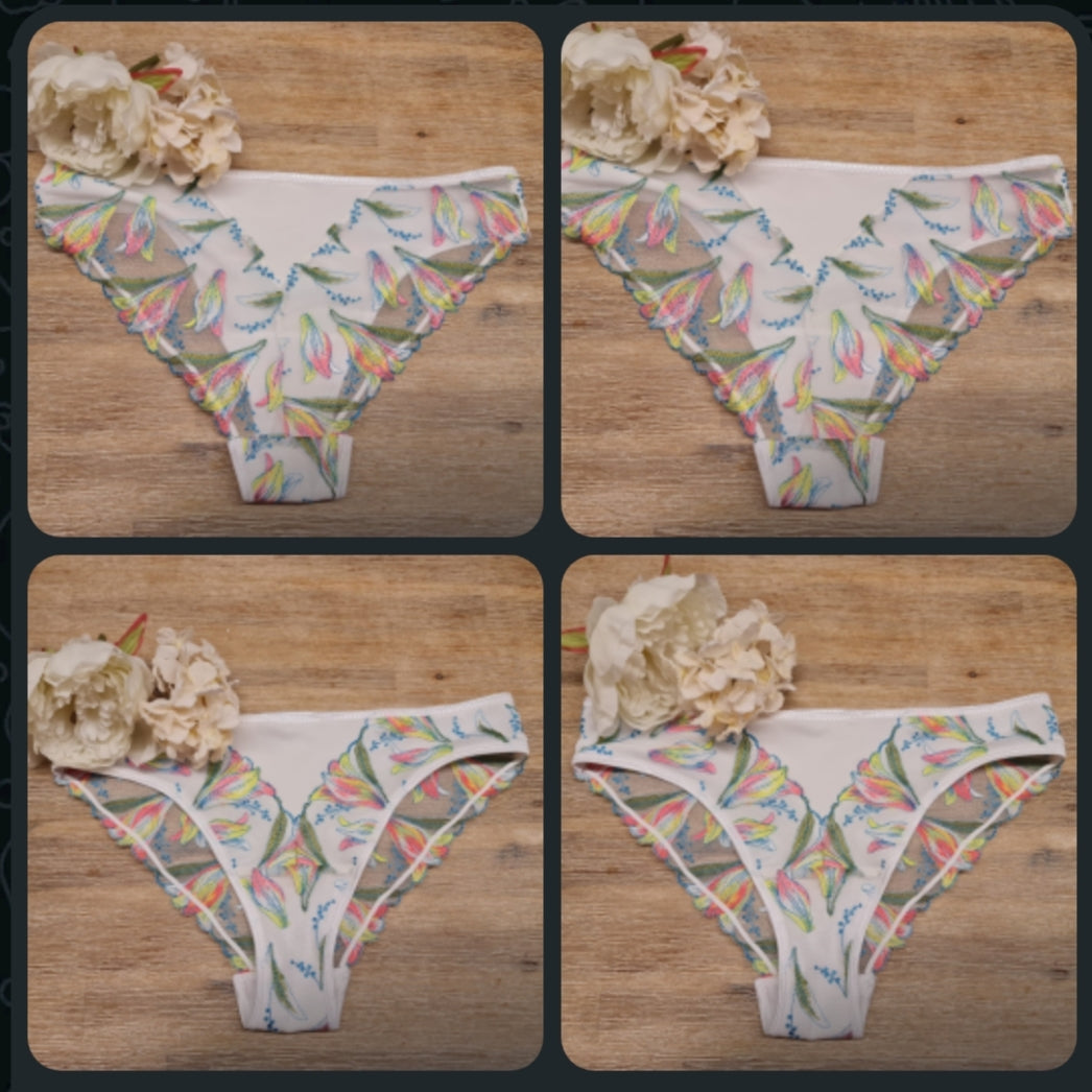 Confezione cucito per slip Helena con microfibra e pizzo ricamato. giglio color crema. IDsnsx2