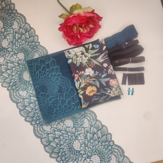 Dessous Nähpaket für BH + Höschen / Unterwäsche nähen DIY Nähset mit Spitze und Mikrofaser in petrol. Lingerie sewing kit. IDnsx1