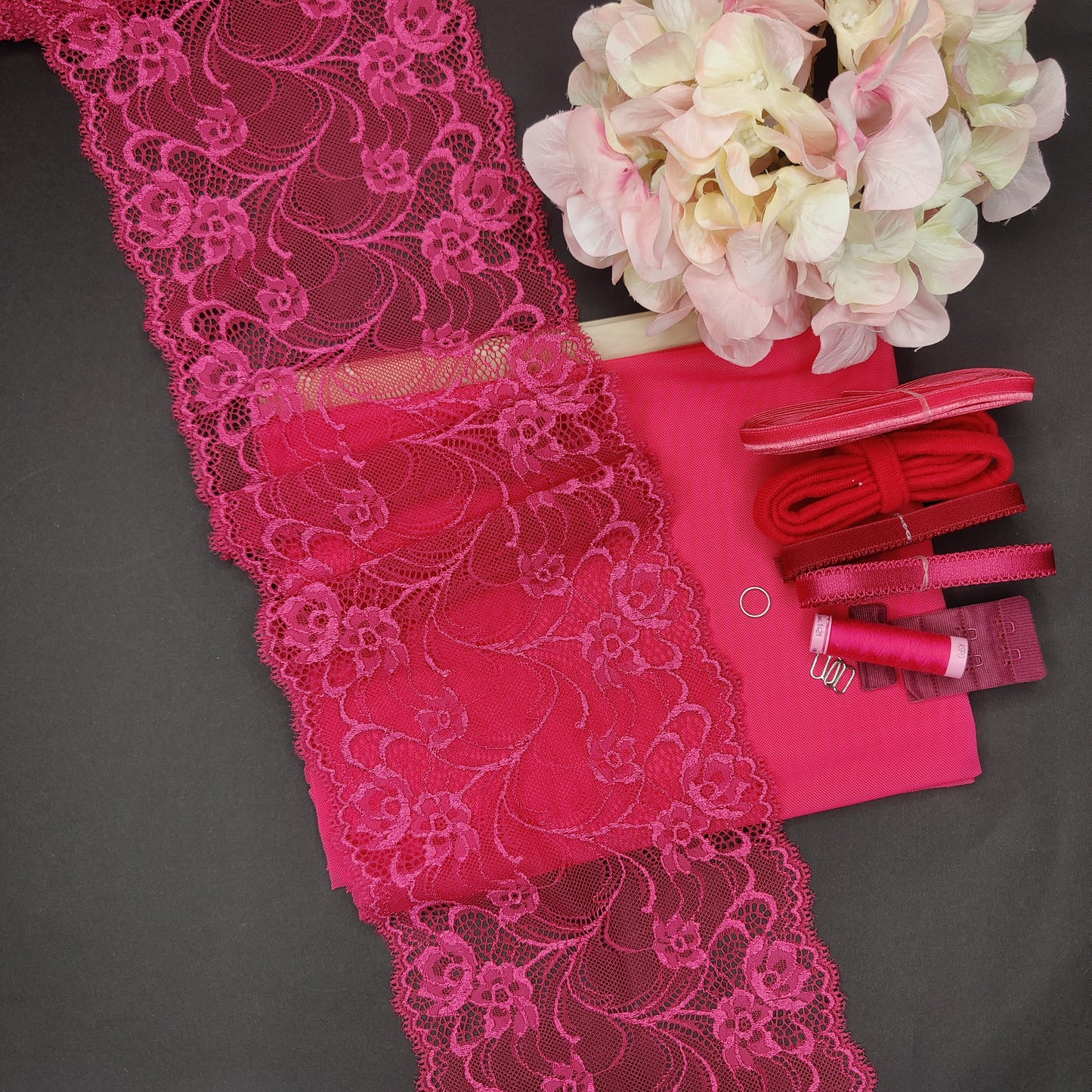 Bra + panties DIY sewing set / creative sewing package with <tc>lace</tc> and microfiber. Magenta pink. IDnsx1