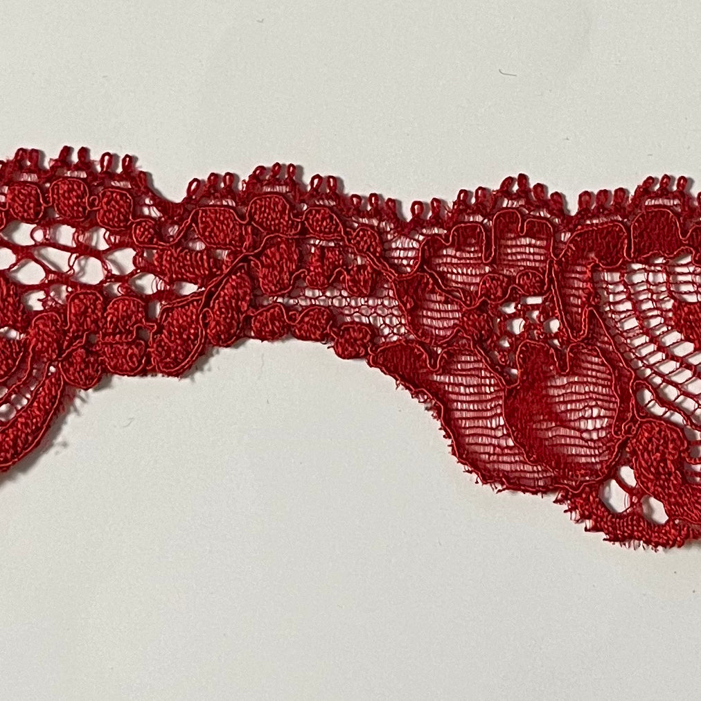 1 m de encaje elástico estrecho en rojo oscuro / ribete de encaje elástico en rojo oscuro. IDsx4
