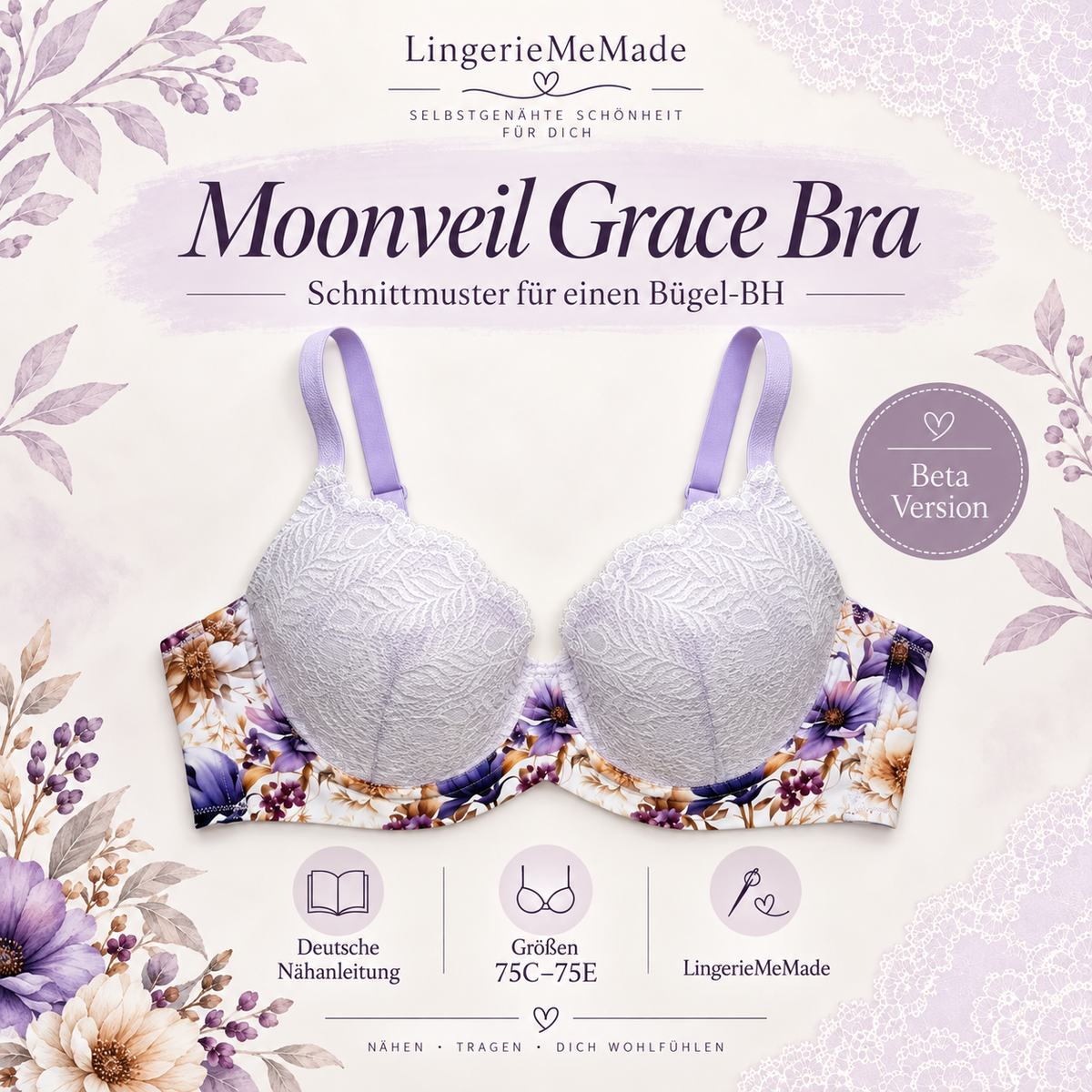 Moonveil Grace Bra – Schnittmuster PDF zum Selbernähen | Gr. 75C, 75D, 75E. Beta Version. Cover
