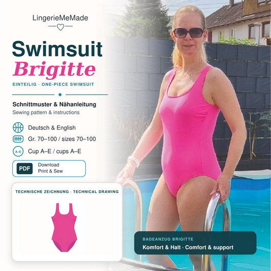 Schnittmuster Badeanzug Brigitte – Einteilig Gr. 70–100, Cup A–E | PDF DE/EN