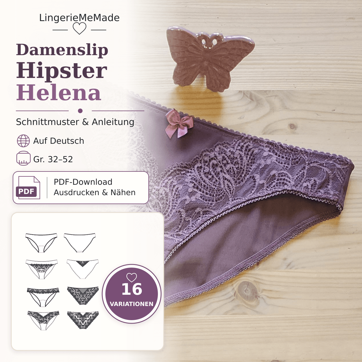Schnittmuster Damenslip Hipster Helena Gr. 32–52 | PDF Nähanleitung
