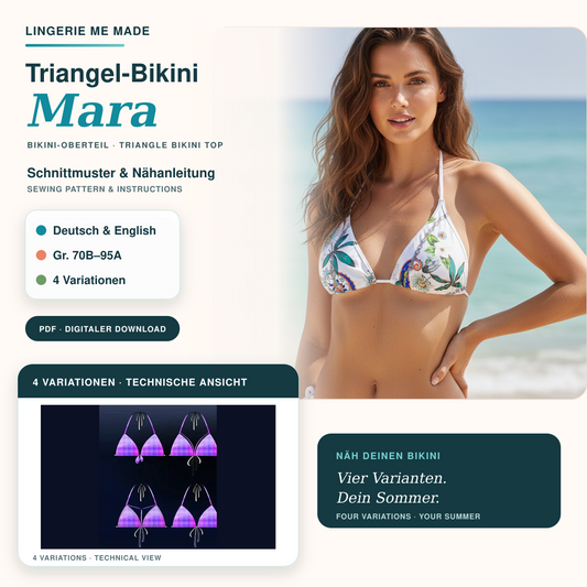 Haut de bikini triangle Mara | Patron PDF en allemand & anglais | 4 variations | Tailles 70B–95A