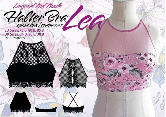 Sewing Pattern Halter bra Lea 75B / 34B, 80B/ 36B, 85B/ 38B english version IDsmx3 LingerieMeMade