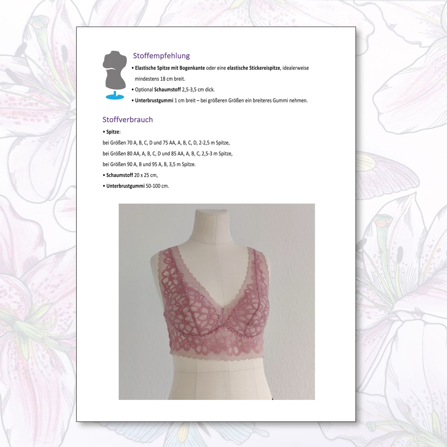 Bralette Eloise naaipatroon in PDF, Duits/Duits. E-book met naai-instructies en patronen om zelf te naaien IDsmx3