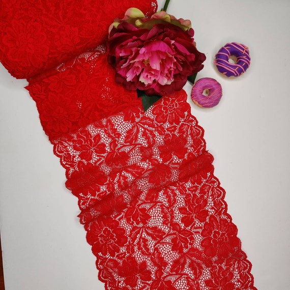 elastische Spitze in rot floral