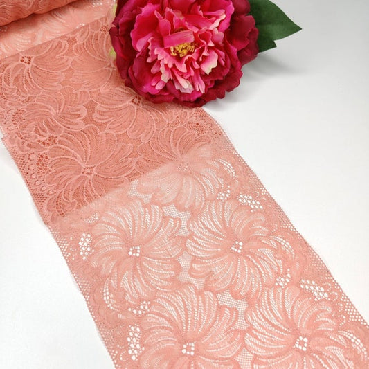 elastische Spitze in coral floral Orange