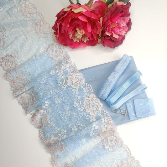 Nähset für Bralette Vanessa / Nähpaket mit Spitze duo babyblue/ babypink floral IDvx21