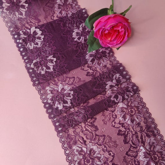 Wide elastic <tc>lace</tc> eggplant / currant / plum, price per 1/2 meter IDsx4