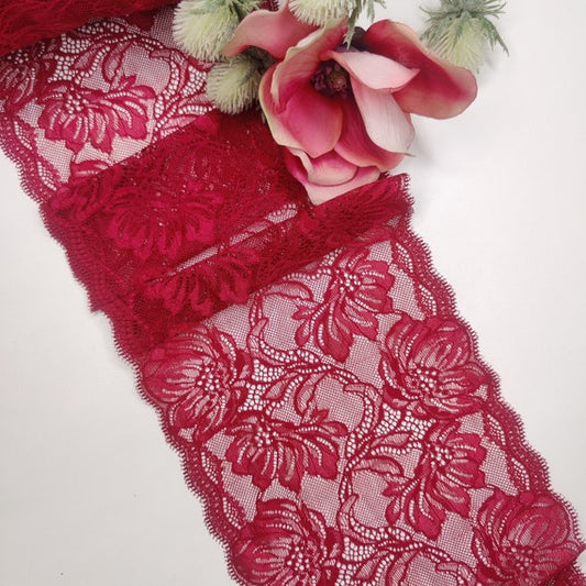 elastic <tc>lace</tc> dark red floral, berry. Price per 1/2 meter IDsx4