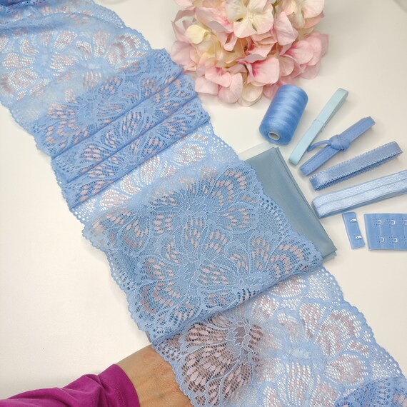Last chance: Creative package for bra sewing, the lingerie DIY sewing set for bra and panties in very peru blue with <tc>lace</tc>, Powernet, feeder IDnsx1