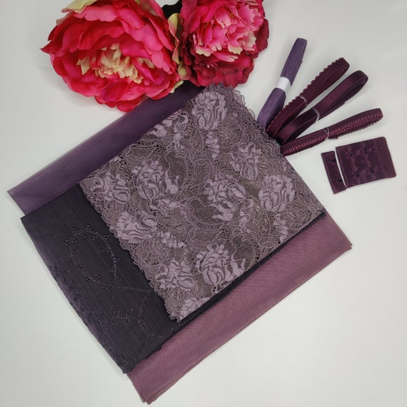 BH + slipje DIY naaiset / naaipakket met <tc>Kant</tc> en microvezel aubergine IDnsx1