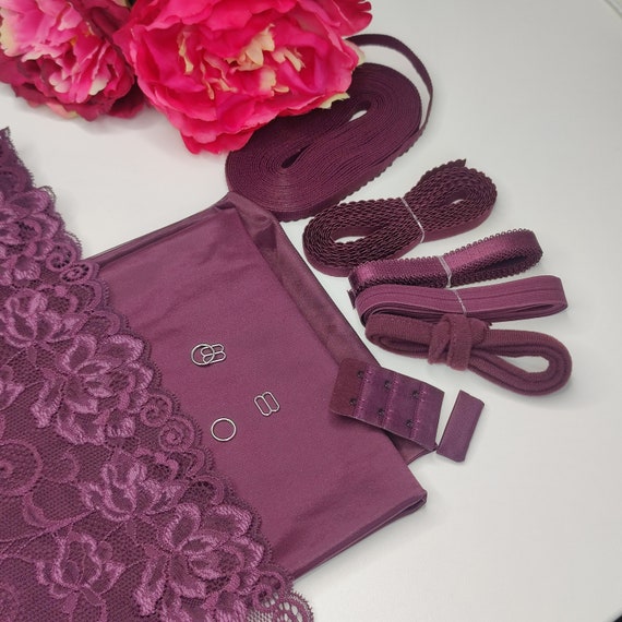 Bra + Panties DIY Sewing Kit / Creative Sewing Kit with Lace and Microfiber, Plum IDnsx1