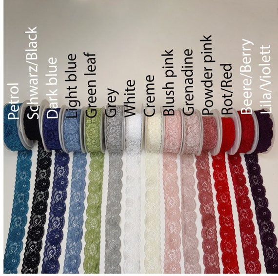 1 M elastische schmale Spitzenborte ca. 3 cm, 13 Farben/stretch lace trim IDsx4