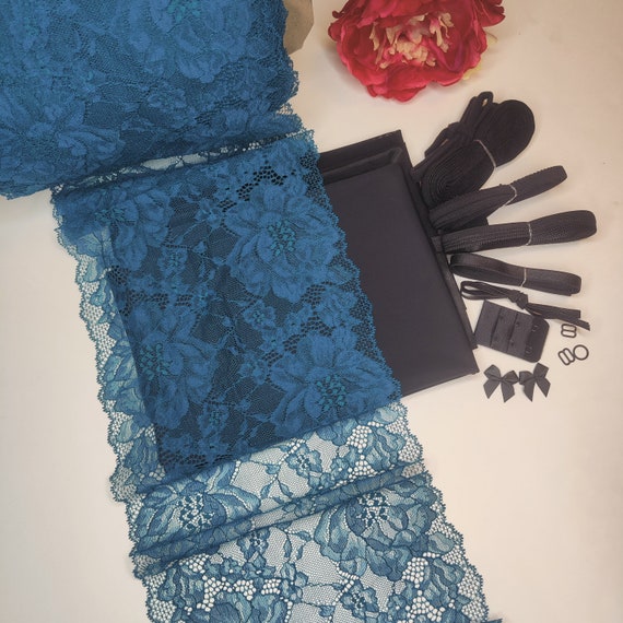 Dessous Nähpaket für BH + Höschen / Unterwäsche nähen DIY Nähset mit Spitze und Mikrofaser in petrol schwarz. Lingerie sewing kit IDnsx1