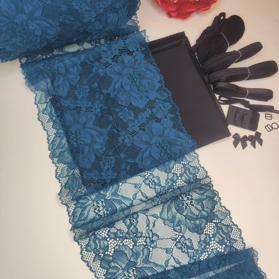 Dessous Nähpaket für BH + Höschen / Unterwäsche nähen DIY Nähset mit Spitze und Mikrofaser in petrol schwarz. Lingerie sewing kit IDnsx1